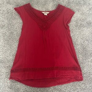 Y2K Red short sleeve with Crochet Lace Trim